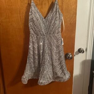 Silver Sequin V-Neck Dress